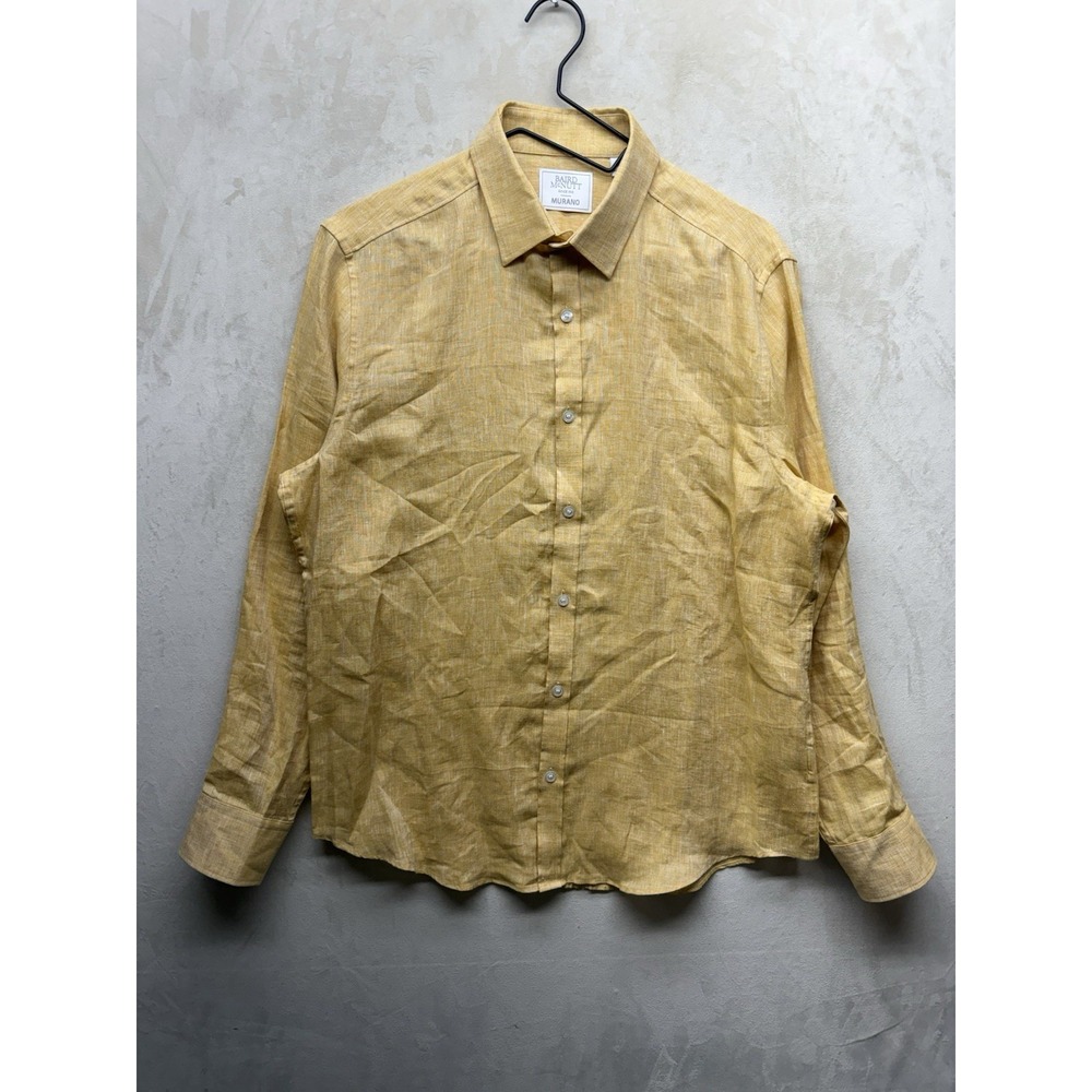 Baird McNutt Linen Shirt Mens Medium Murano J Crew Yellow Button Up Long Sleeve